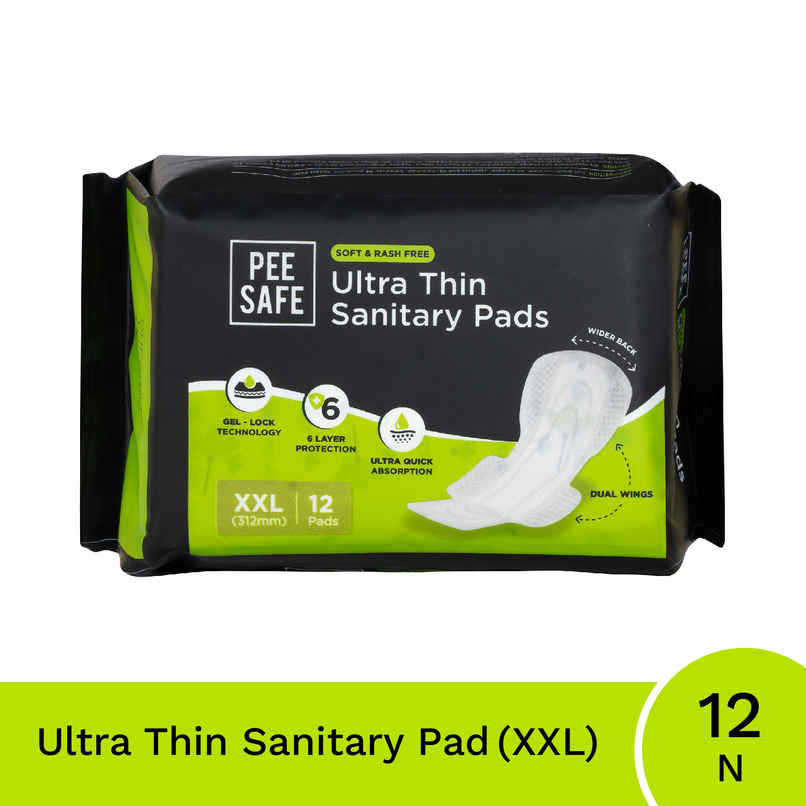 Pee Safe Ultra Thin Rash Free Sanitary Pads - | With Paper Disposal Covers | XXL | 12 pcs