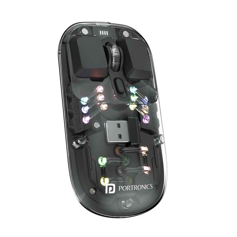 Portronics Toad 5 Transparent Bluetooth Mouse with 2.4GHz & BT5.3 Dual Wireless, Rechargeable(Black
