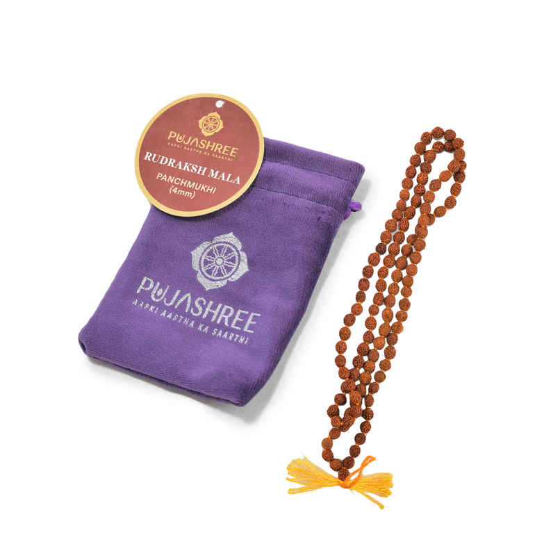 Pujashree Panchmukhi Rudraksh Mala - 4 mm Polished | Positive Energy | Personal Growth | Meditation