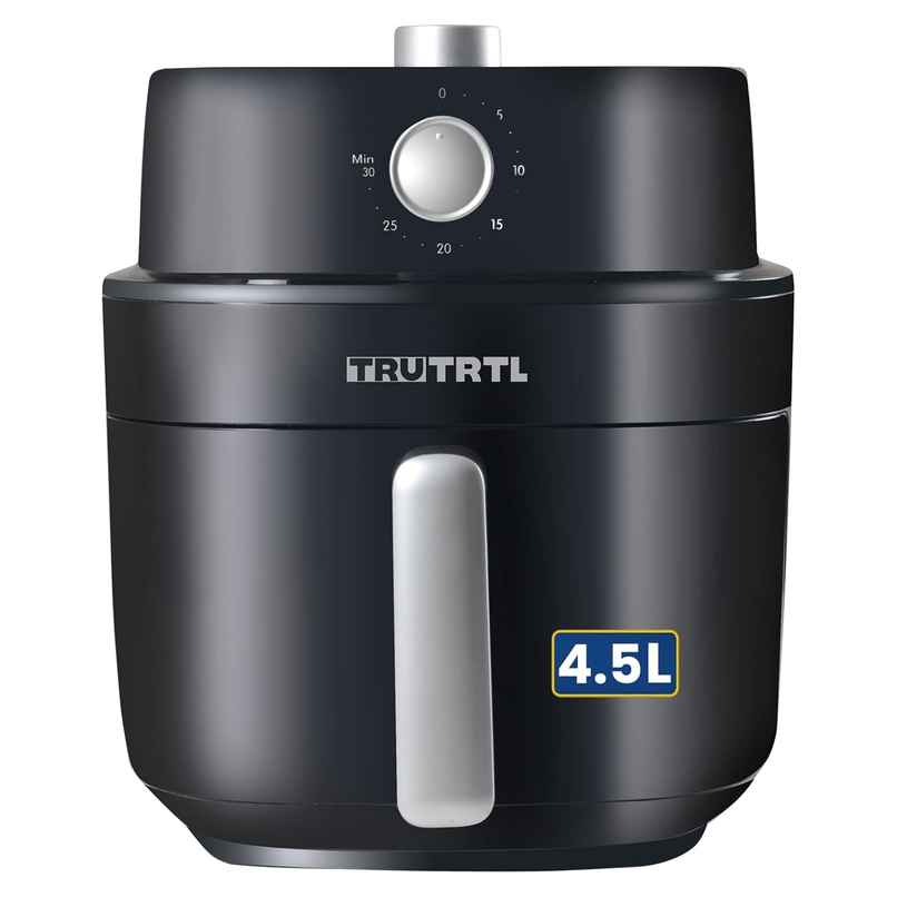 truTRTL Manual Air Fryer for Home | Actual 4.5 Liter | 1400 Watt | 1 Year Warranty | Uses 90% less Oil | Time & Temp Control Knobs | Glossy Black truTRTL Manual Air Fryer for Home | Actual 4.5 Liter | 1400 Watt | 1 Year Warranty | Uses 90% less Oil | Time & Temp Control Knobs | Glossy Black