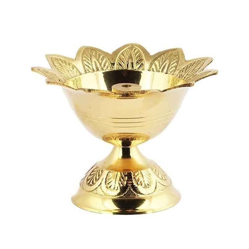 Nitya Devdas Deep Size: 4 | Golden | Traditional | Brass | Brass Diya | Shubhkart