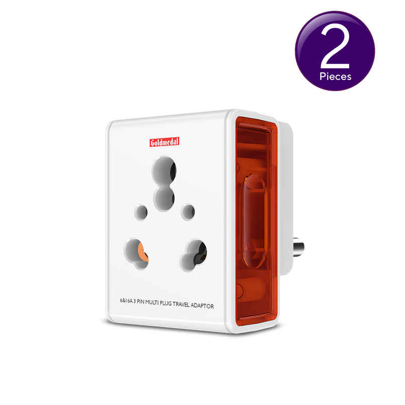 Gold Medal 16A i-Link 3 Pin Plug Universal Travel Adaptor - White | for Home,Office,Travel | Compact & Reliable Combo