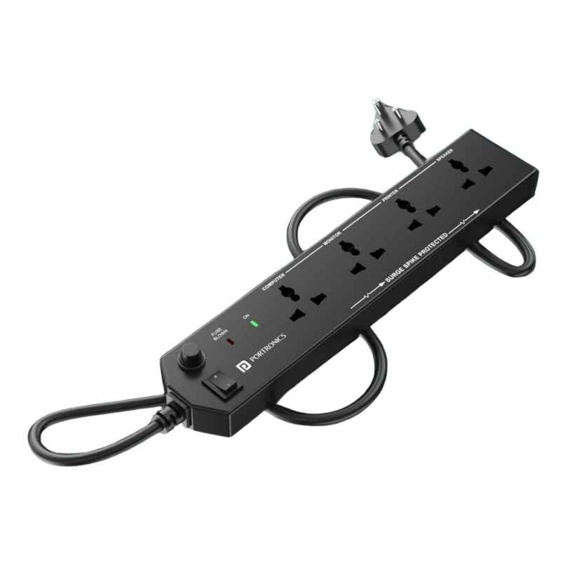 Portronics Power Plate 10 Extension Board with 4 Universal Sockets, 3 Meter Long Cord, 1500 Watts, 6 Amp Multi Plug for Office & Home Appliances - Black