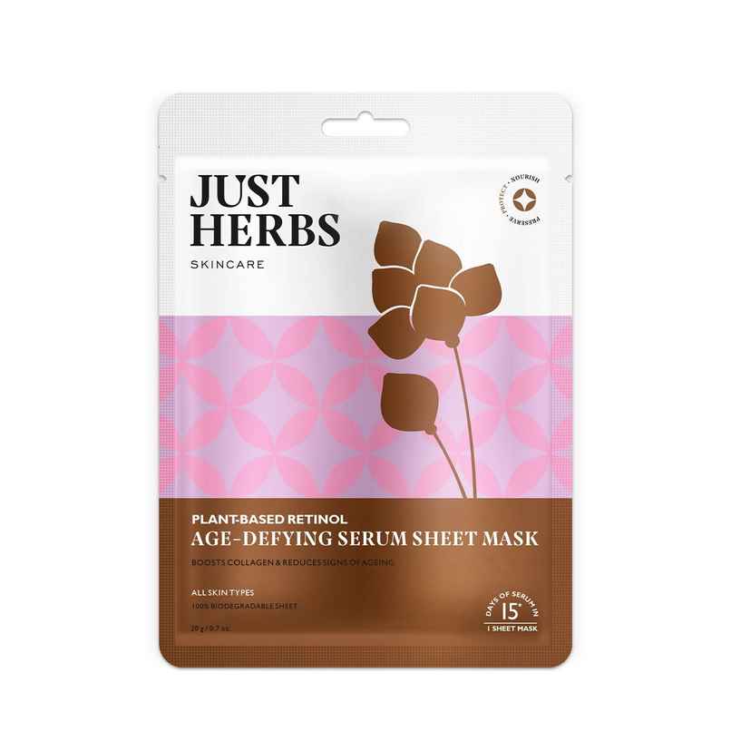 Just Herbs Face Sheet Mask Pack Of 4 Retinol Age Defying, Vitamin C Skin Brightening Just Herbs Face Sheet Mask Pack Of 4 Retinol Age Defying, Vitamin C Skin Brightening