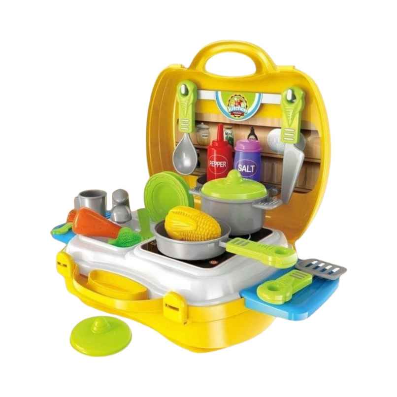 Toyshine Plastic Luxury Kitchen Set Cooking Toy With Briefcase And Accessories For Kids (Yellow)