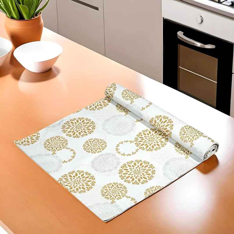Kuber Industries PVC 5 MTR Flower Design Kitchen Drawer/Cabinet Shelf Mat | Cream