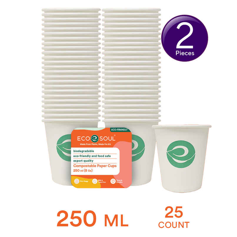 ECO SOUL 250 ml | 25 Count | Disposable Cup/Glass Combo ECO SOUL 250 ml | 25 Count | Disposable Cup/Glass Combo