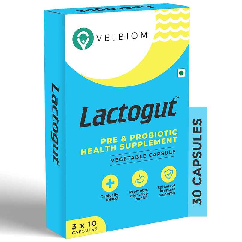 Velbiom Lactogut | Probiotic Supplement for Gut & Digestive Health | Pre + Probiotic Formula