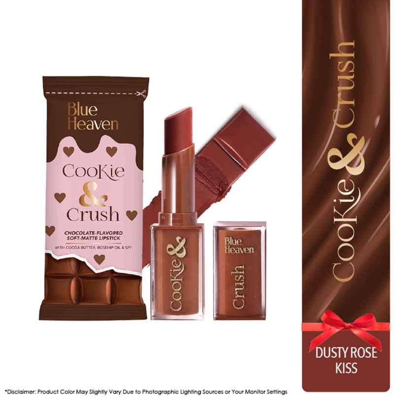 Blue Heaven Cookie & Crush Chocolate Flavored Soft Matte Lipstick | Dusty Rose Kiss Blue Heaven Cookie & Crush Chocolate Flavored Soft Matte Lipstick | Dusty Rose Kiss