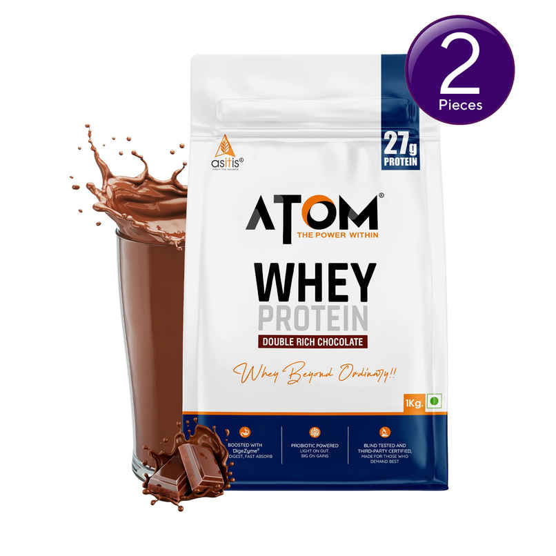 AS-IT-IS ATOM Whey Protein 27G Protein Double Rich Chocolate Combo