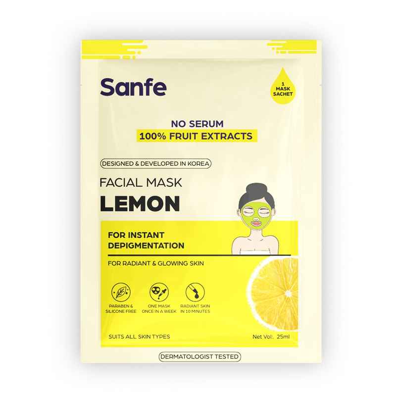 Sanfe Instant Depigmentation Lemon Facial Mask 100% Fruit Extracts, Korean Mask