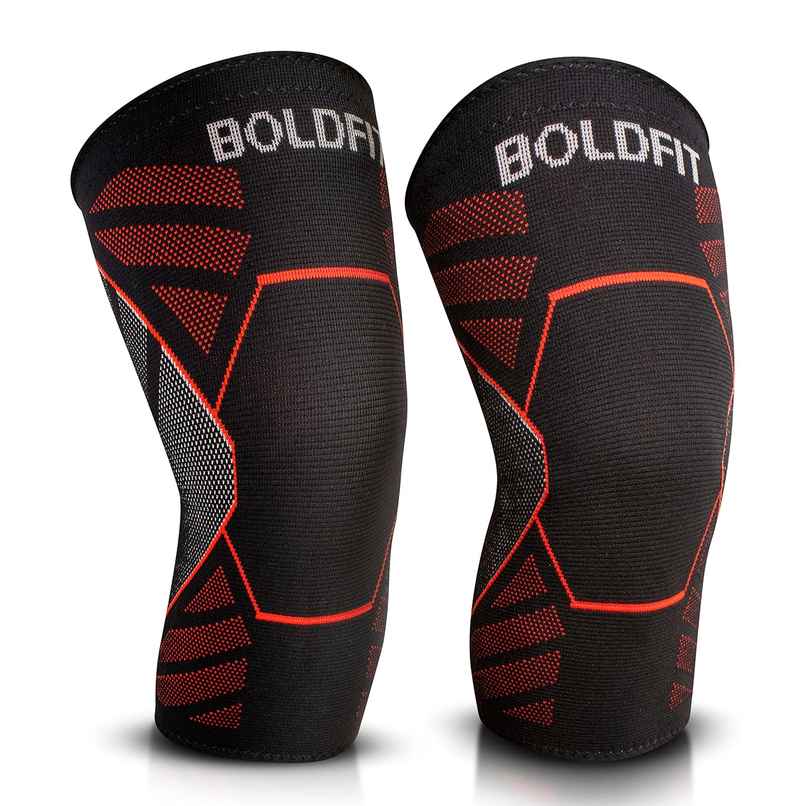 Boldfit Knee Support For Men & Women Leg Sleeves For Gym Squats Red Black - Large