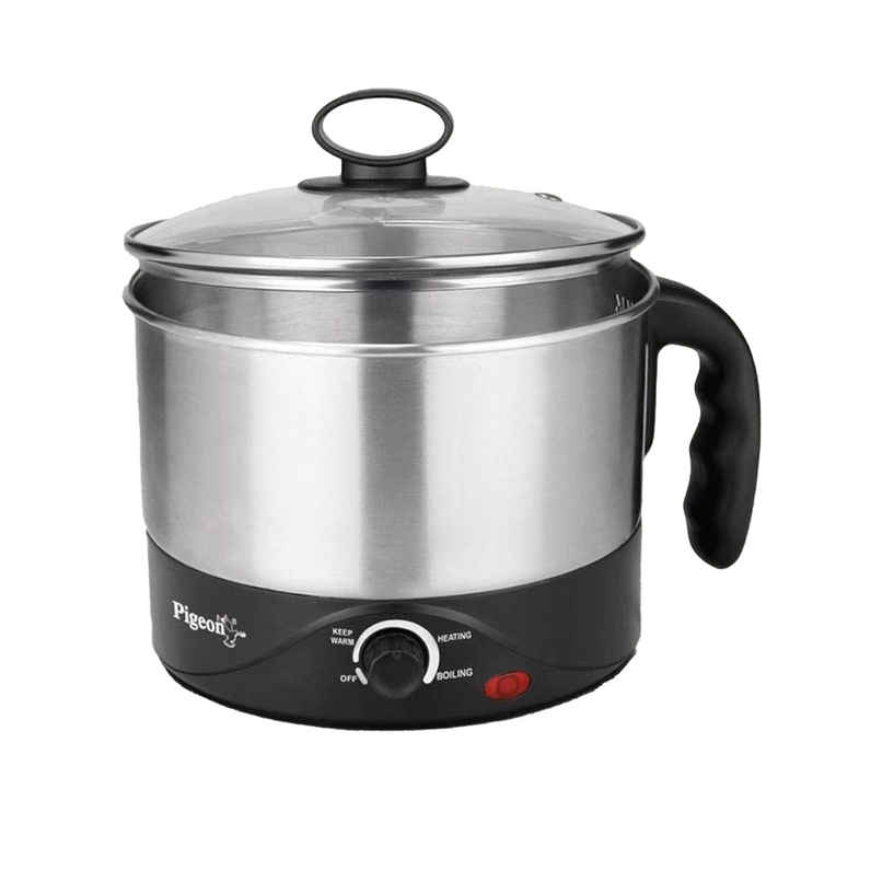 Pigeon Kessel Multipurpose Kettle (12173) with Stainless Steel Body, 1.2 litres, 600 Watt - Black & Silver