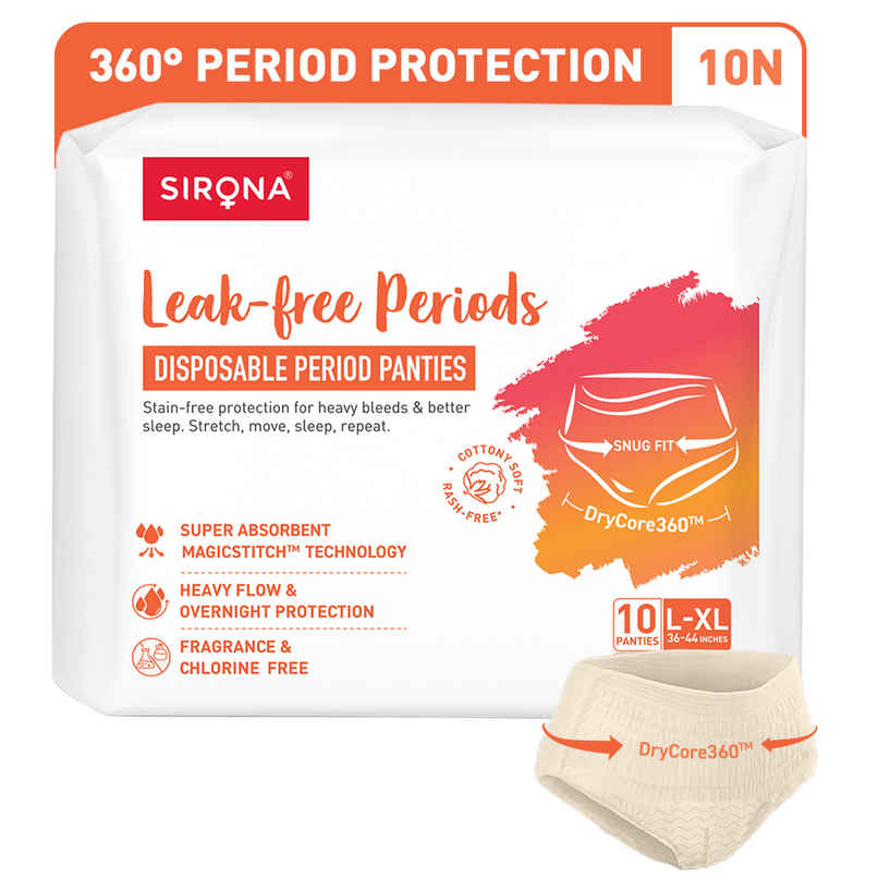 Sirona Disposable Period Pants For Woman | Leak-Proof, Breathable & Discreet | L-XL