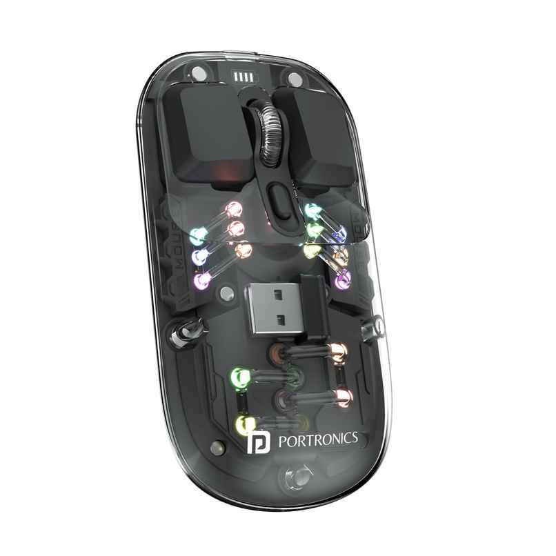 Portronics Toad 5 Transparent Bluetooth Mouse with 2.4GHz & BT5.3 Dual Wireless, Rechargeable(Black
