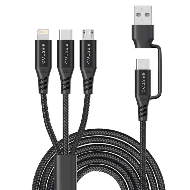 Bestor 60W USB C Multi Fast Charging Cable Nylon Braided Cord 5-in-1 3A USB/C to Type C/Micro/Phone Fast Sync Charger Cable Compatible with Laptop/Tablet/Phone (1.5 M) - Black Bestor 60W USB C Multi Fast Charging Cable Nylon Braided Cord 5-in-1 3A USB/C to Type C/Micro/Phone Fast Sync Charger Cable Compatible with Laptop/Tablet/Phone (1.5 M) - Black