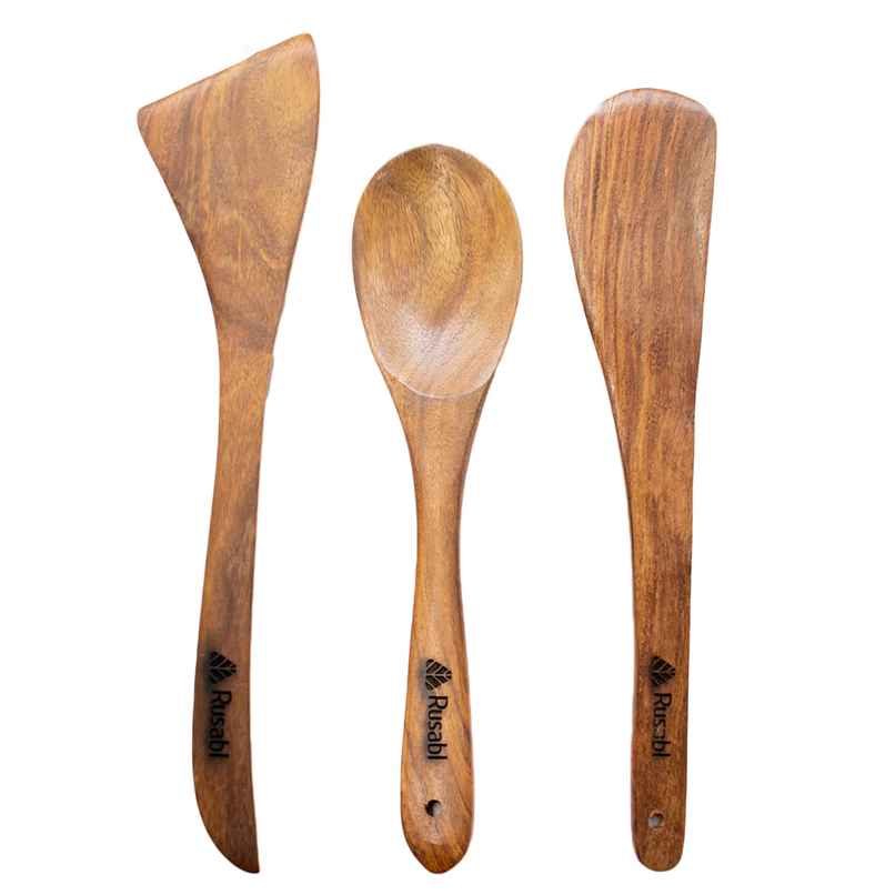 Rusabl Pure Sheesham Wooden Spatulas for Cooking & Baking, Non-Stick, Heat Resistant