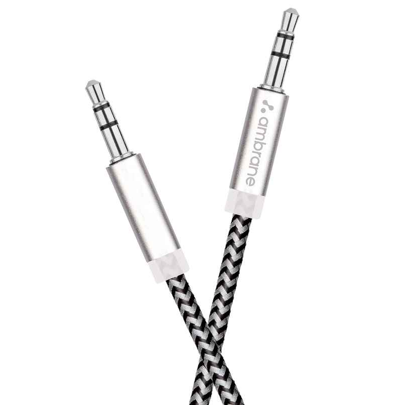 Ambrane ABCAX-10 Unbreakable 3.5mm Male to Male AUX Stereo Audio Cable for Smartphone, 1.5 Meter (5 Feet) - Black & Grey