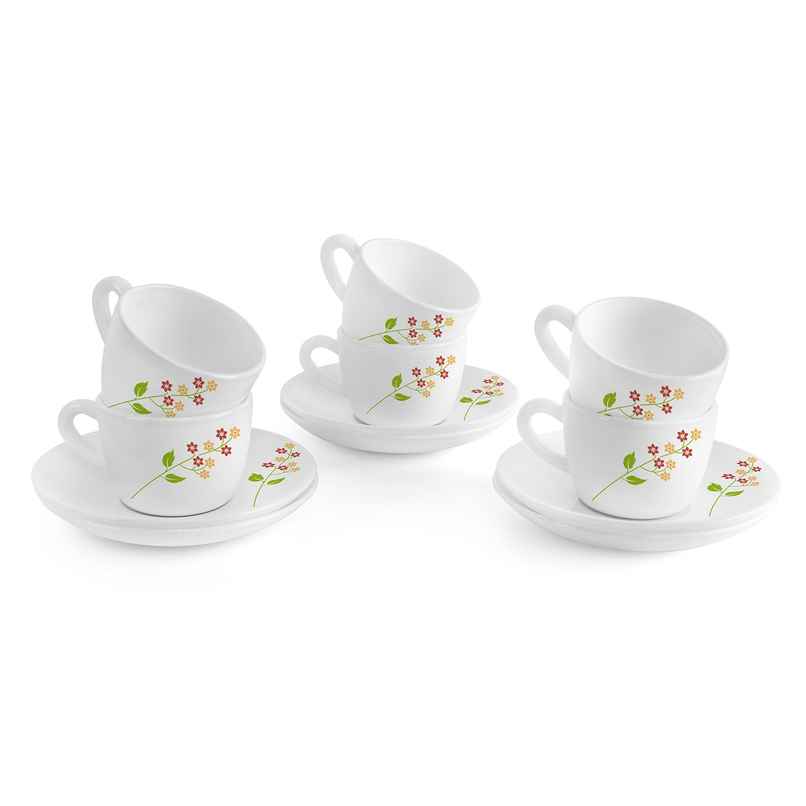 Cello Opalware Dazzle Queen Cup & Saucer 130 ml 6 Units | Secret Garden, White