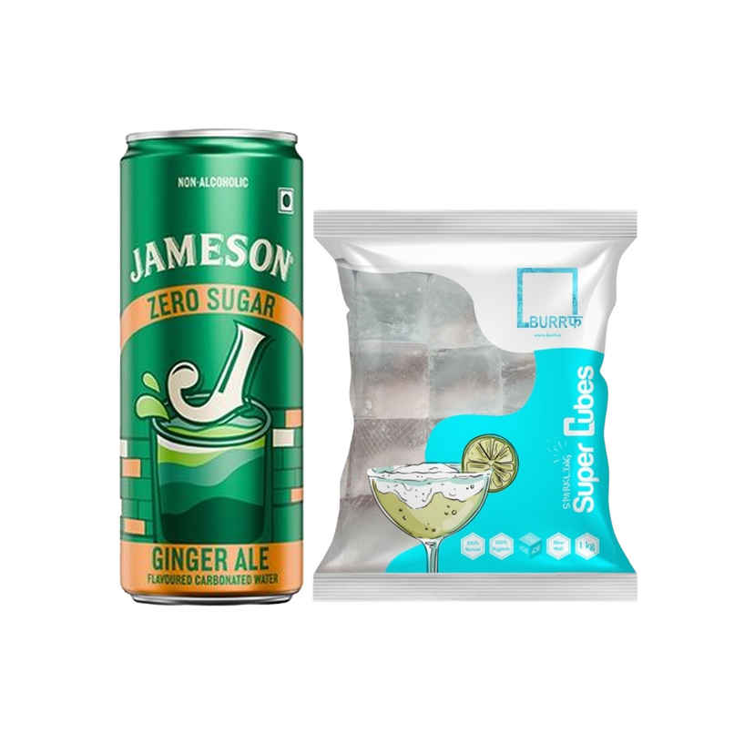 Burrf Super Cubes Ice Cubes (1kg) & Jameson Zero Sugar Ginger Ale (250ml) Combo