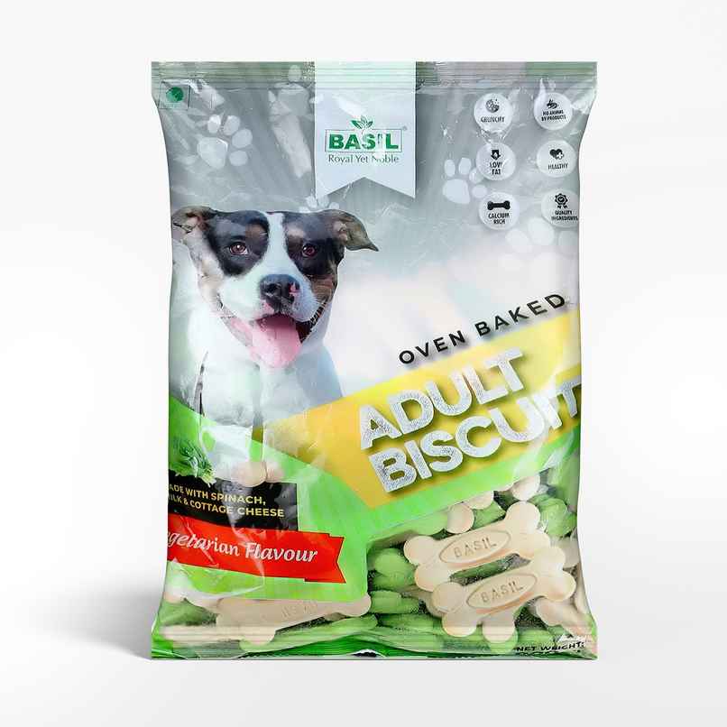 Basil Real Milk Dog Biscuits | Veg Bone Shape Treats for Adult Dogs | All Breeds Basil Real Milk Dog Biscuits | Veg Bone Shape Treats for Adult Dogs | All Breeds