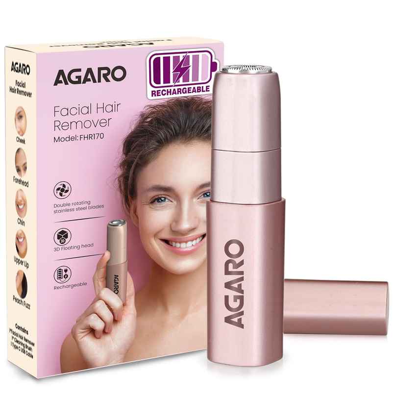 Agaro Facial Hair Remover, Cordless & Painless Hair Remover With Hypoallergenic Blade, Rechargeable