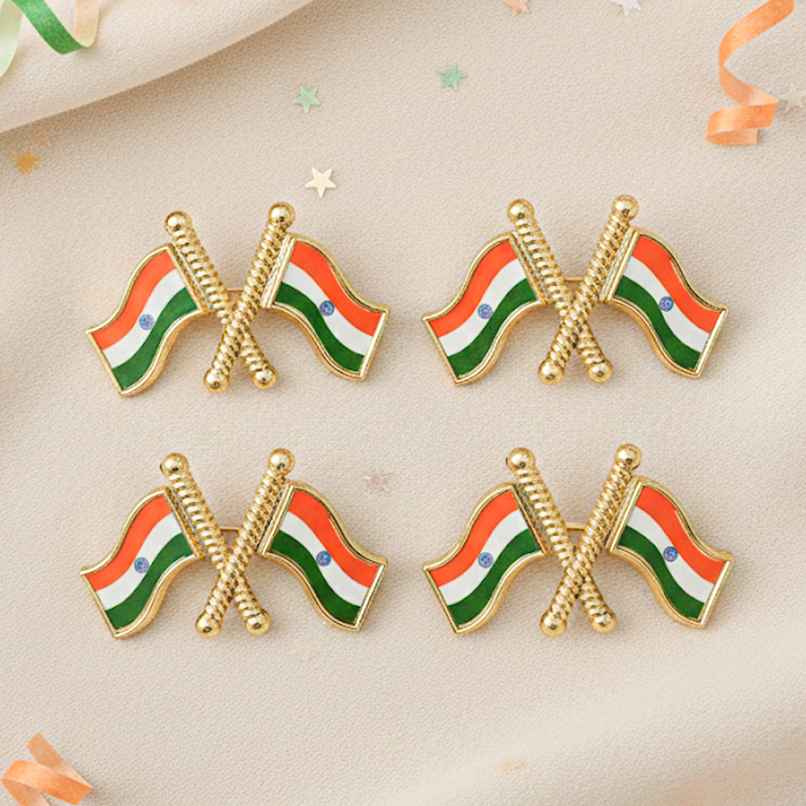 Indian National Flag Badge Set | Tricolor Pin | Pack of 4 | Picfest