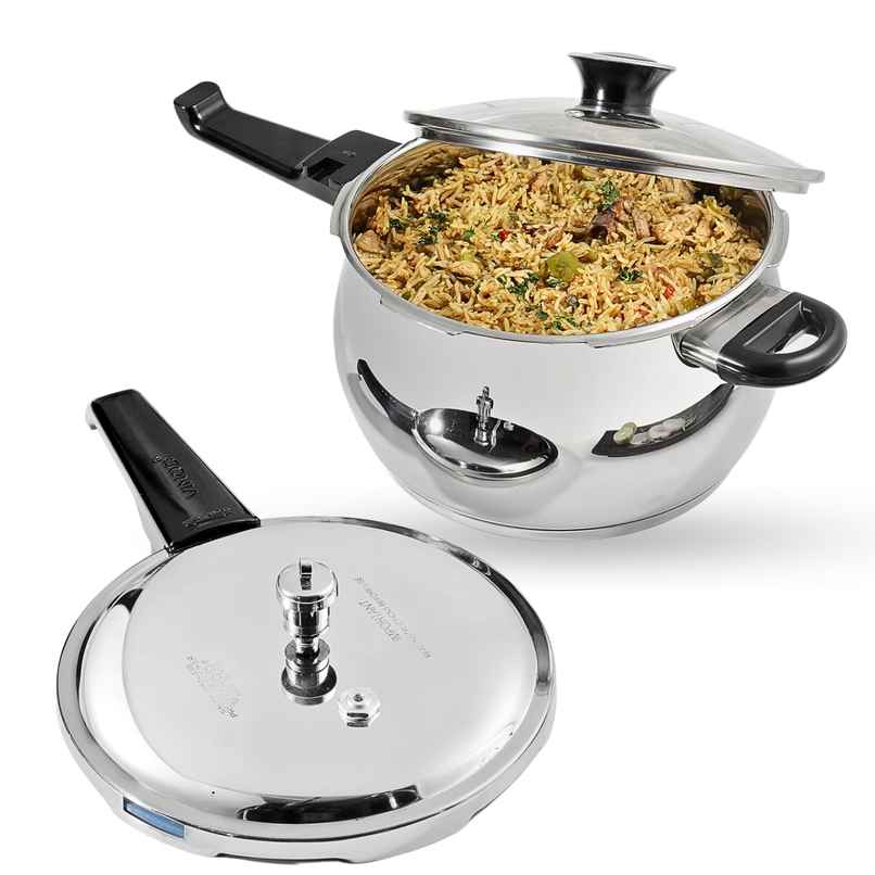 Vinod 18/8 Stainless Steel Splendid Plus Pressure Cooker - 1.5 Litres With Extra Glass Lid