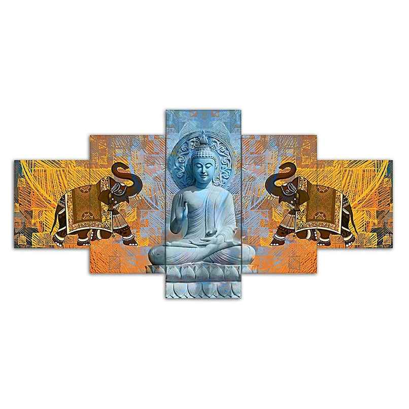 Perpetual Buddha Wall Painting for Living Room - Set of 5 - 3D Scenery - 75 x 43 cm - with Frames