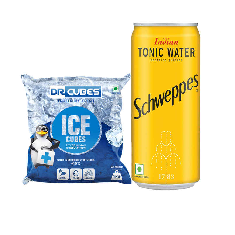 Dr. Cubes Ice Cubes (1kg) & Schweppes Indian Tonic Water (300ml) Combo