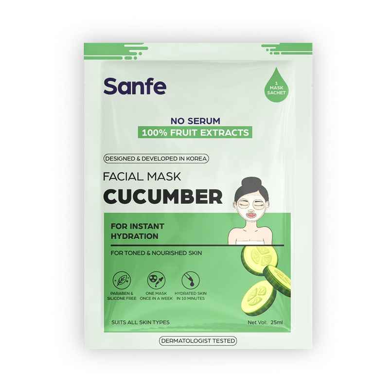Sanfe Instant Hydration Cucumber Facial Mask 100% Fruit Extracts, Korean Mask