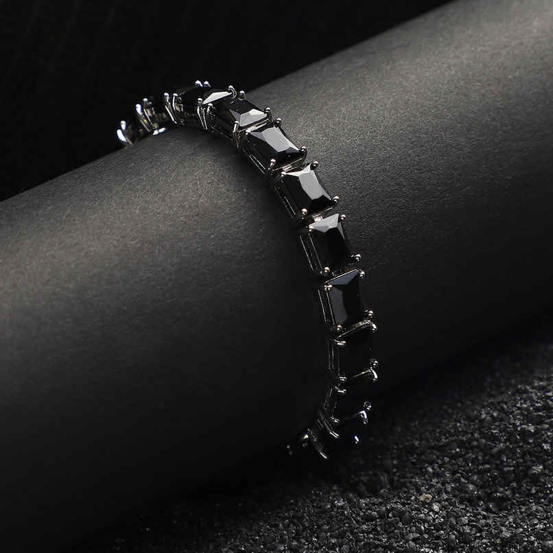 French Accent Geometric Stone Tennis Bracelet - Charcoal Black
