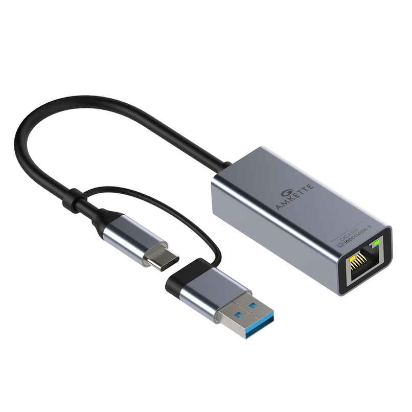 Amkette Usb Gigabit Ethernet Adapter-Type C+A-Grey