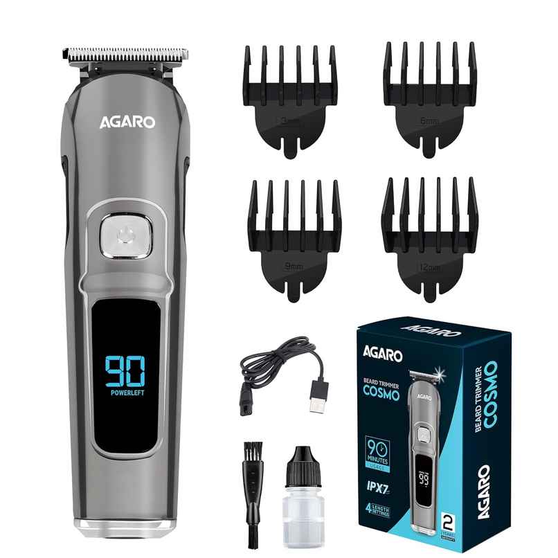 Agaro Cosmo Rechargeable Men's Beard Trimmer, Cordless, 4 Length Setting, 2 Speed, 90 Mins Runtime Agaro Cosmo Rechargeable Men's Beard Trimmer, Cordless, 4 Length Setting, 2 Speed, 90 Mins Runtime