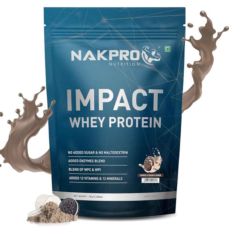 Nakpro Impact Whey Protein 100% Authentic Supplement Powder - Cookies & Cream Flavour Nakpro Impact Whey Protein 100% Authentic Supplement Powder - Cookies & Cream Flavour