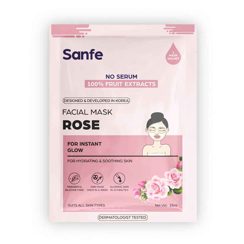 Sanfe Instant Glow Rose Facial Mask 100% Fruit Extracts, Korean Mask