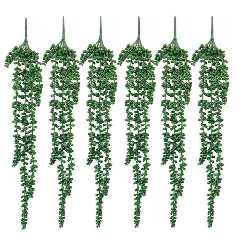 Tied Ribbons 6 Pcs Artificial Succulents Hanging Plants String of Pearls Plant Leaves | 93 Cm Long