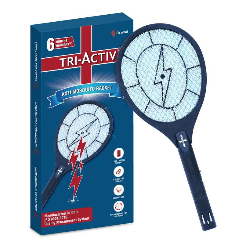 Tri-Activ Piramal Anti Mosquito Racket | Insect Killer & Fly Swatter | Long Lasting Battery | Black