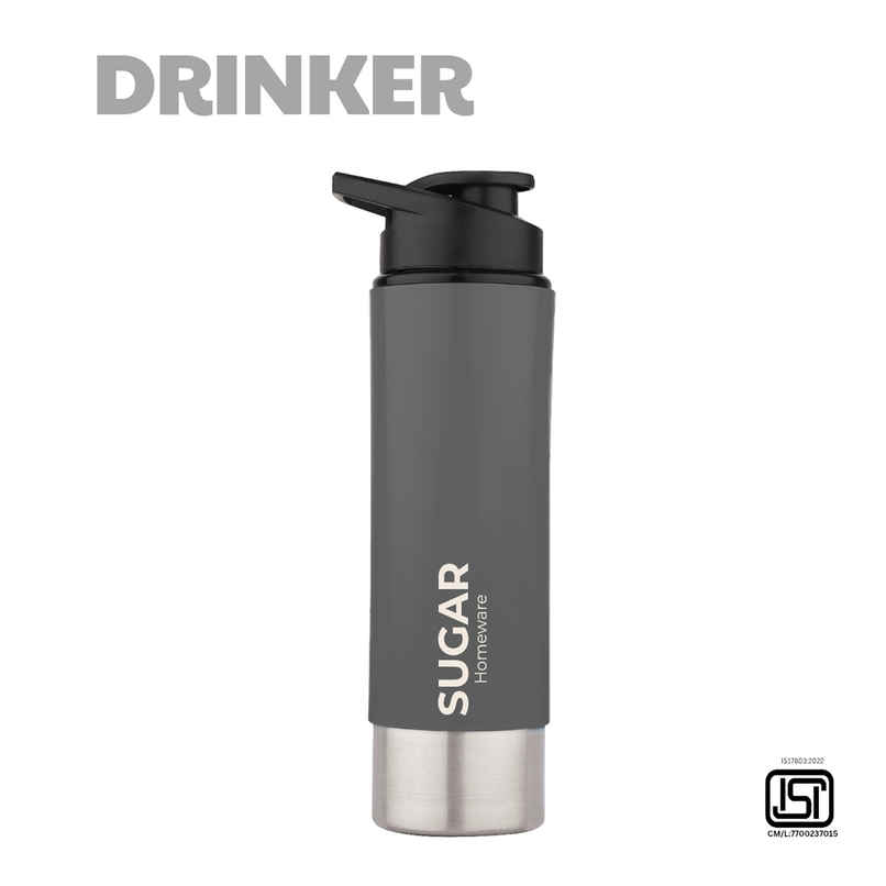 Sugar Homeware Ecopack Stainless Steel Sipper Sports Water Bottle | 800 ml - Grey