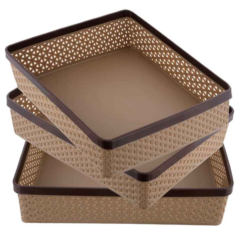 Kuber Industries (Pack of 3) A4 Office Paper Tray for Stationery Office Storage Organizer (Brown)