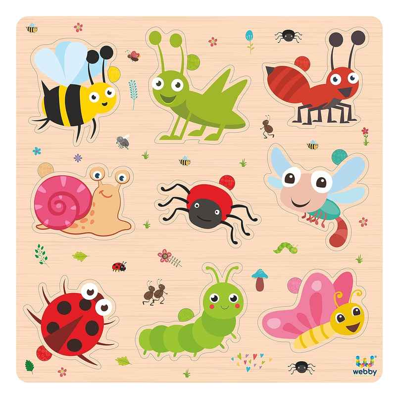 Webby Wooden Insects Montessori Educational Pre-School Puzzle Board Toy for Kids