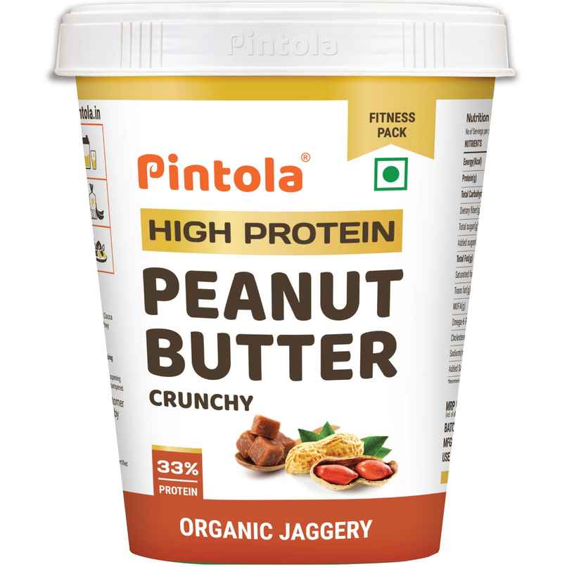 Pintola High Protein Organic Jaggery Peanut Butter Crunchy With 33G Protein & 7G Fiber