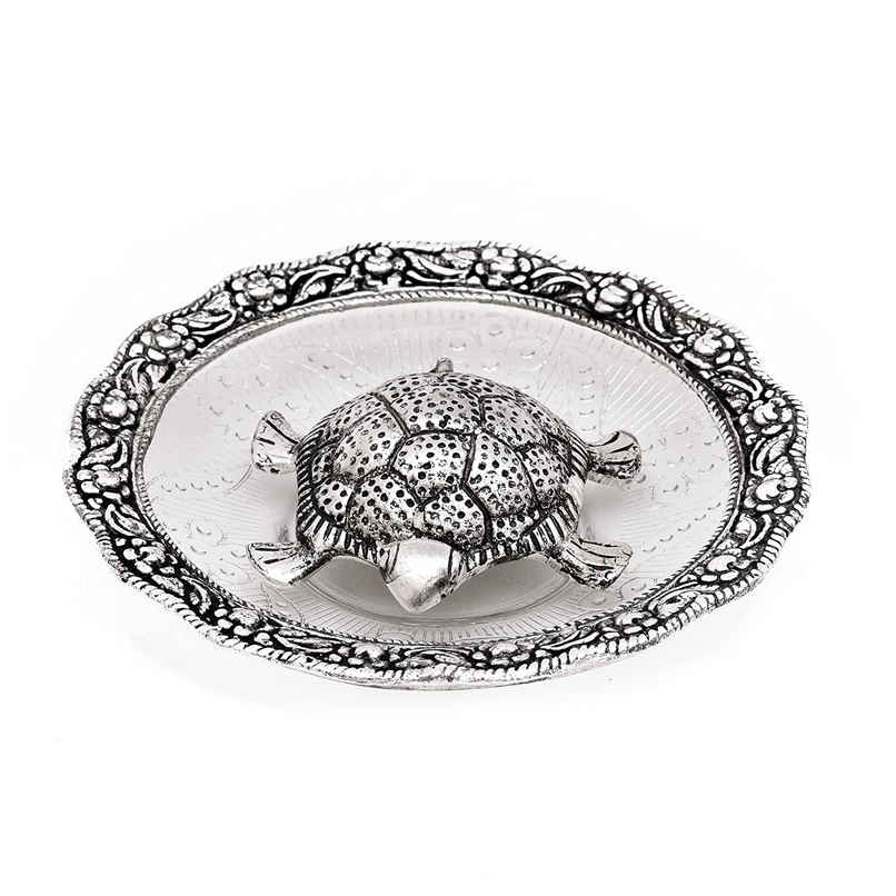 Perpetual Feng Shui Tortoise Showpiece | Silver Coated | Turtle Vastu Gift | Home Decoration