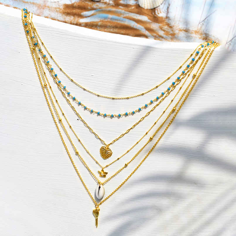 Voylla Hawaii Multi-Layered Coral Tropical Necklace