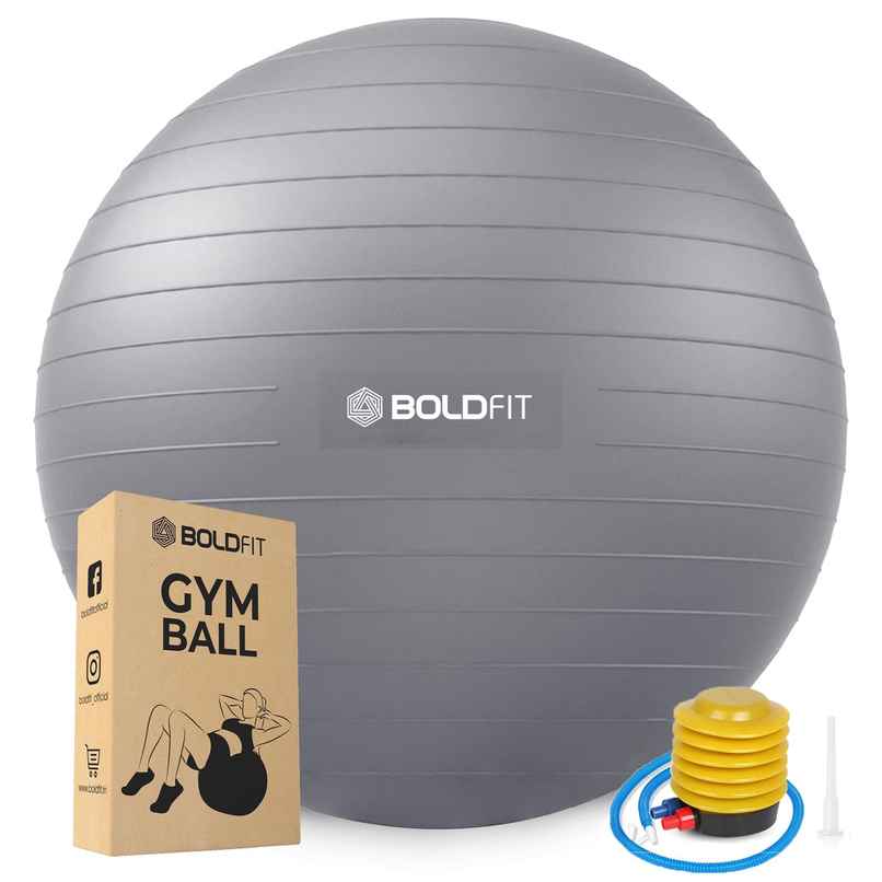 Boldfit Gym Ball For Exercise 55 cm Exercise Ball With Foot Pump-Grey