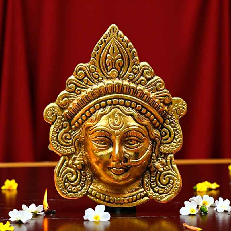 Maa Durga Face For Wall/Door Hanging | 6 Inches | Metal Idol | Gold | Servdharm