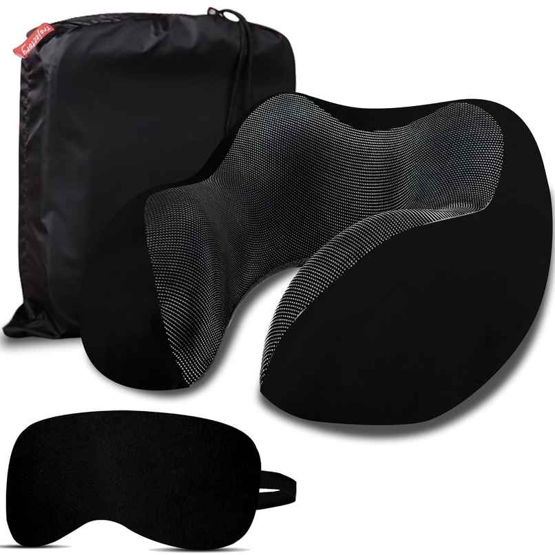Trajectory Unisex Solid Polyester Travel Neck Pillow with AdvanceDXorthopedic | Black - One Size