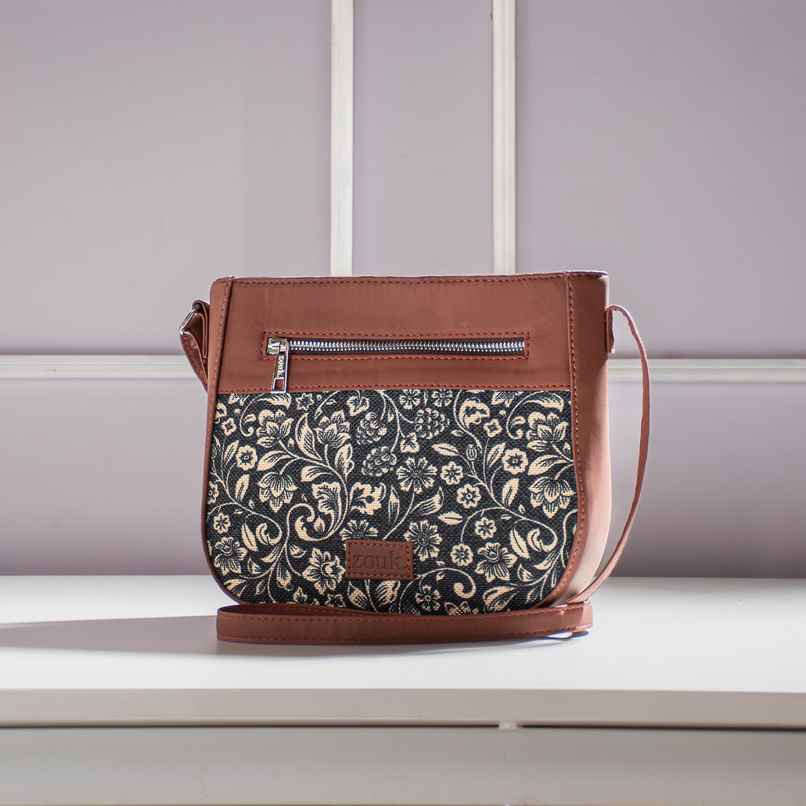 Zouk Women's Vegan Leather and Handcrafted Fabric 4 L Sling Bag | Multicolour - One Size Zouk Women's Vegan Leather and Handcrafted Fabric 4 L Sling Bag | Multicolour - One Size