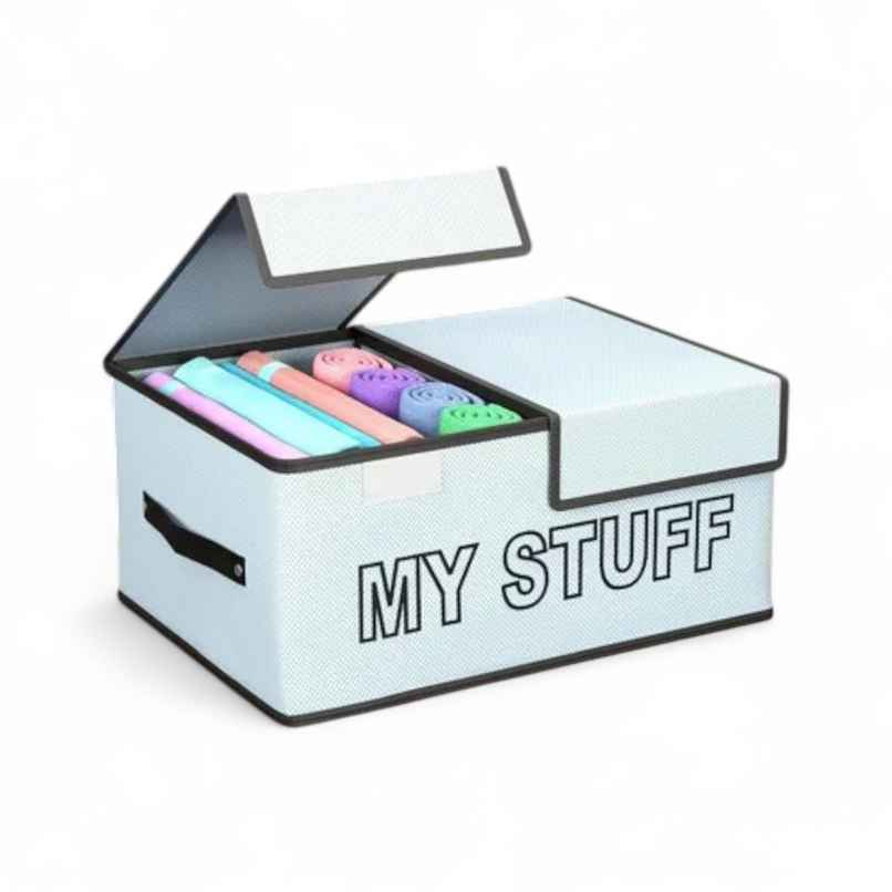 Kuber Industries My Stuff Foldable Storage Organiser with Double Lid|Cupboard Drawer|Grey Kuber Industries My Stuff Foldable Storage Organiser with Double Lid|Cupboard Drawer|Grey