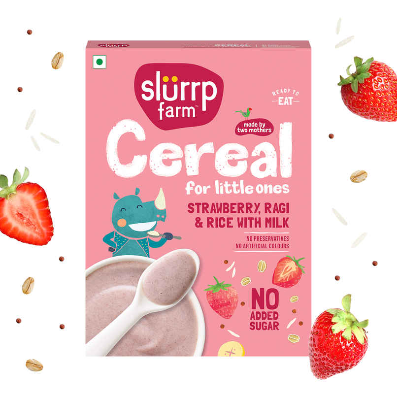 Slurrp Farm Ragi Rice Strawberry Instant Healthy Cereal | Mildly Sweetened With Date Powder